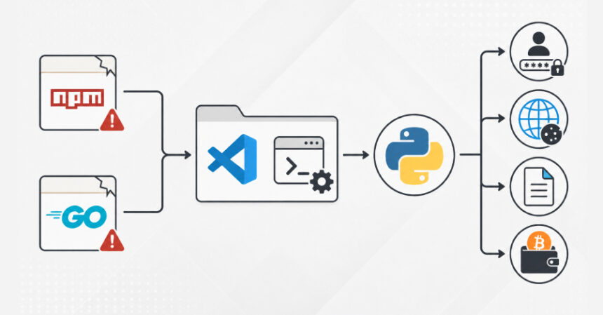 Ele Geçirilen npm ve Go Paketleri VS Code Görevleriyle Python Bilgi Hırsızını Yayıyor