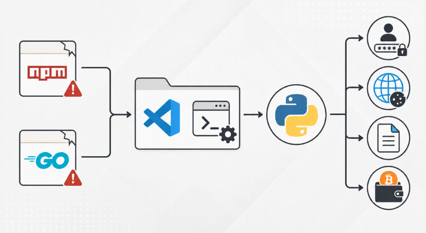 Ele Geçirilen npm ve Go Paketleri VS Code Görevleriyle Python Bilgi Hırsızını Yayıyor