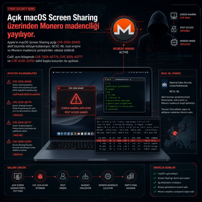 Açık macOS Screen Sharing üzerinden Monero madenciliği yayılıyor