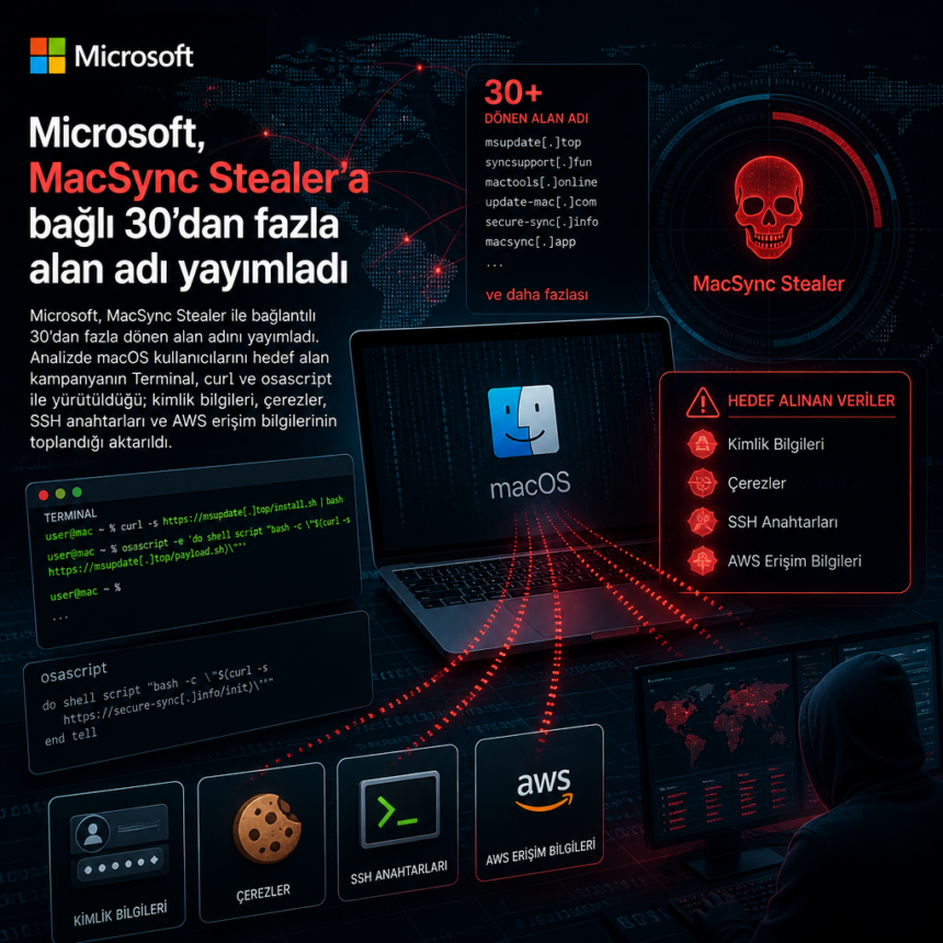 Microsoft, MacSync Stealer’a bağlı 30’dan fazla alan adı yayımladı