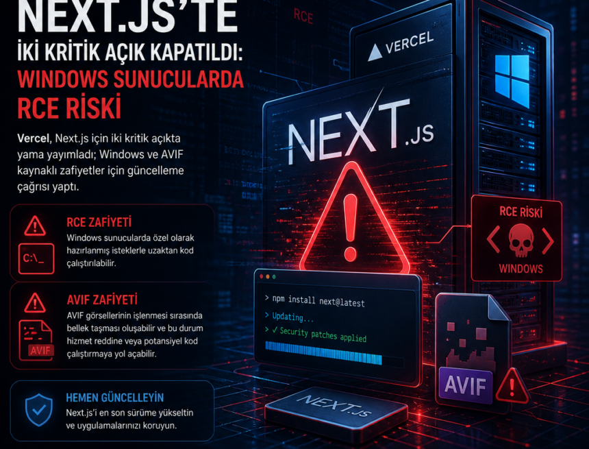 Next.js’te iki kritik açık kapatıldı: Windows sunucularda RCE riski