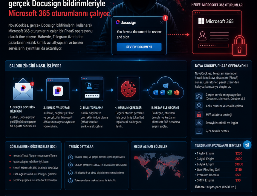 NovaCookies, gerçek Docusign bildirimleriyle Microsoft 365 oturumlarını çalıyor