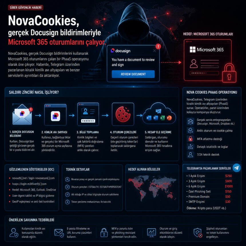 NovaCookies, gerçek Docusign bildirimleriyle Microsoft 365 oturumlarını çalıyor