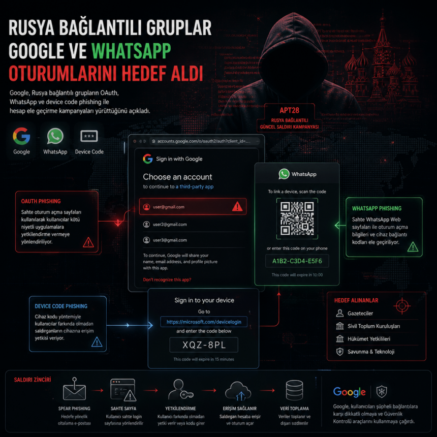Rusya bağlantılı gruplar Google ve WhatsApp oturumlarını hedef aldı