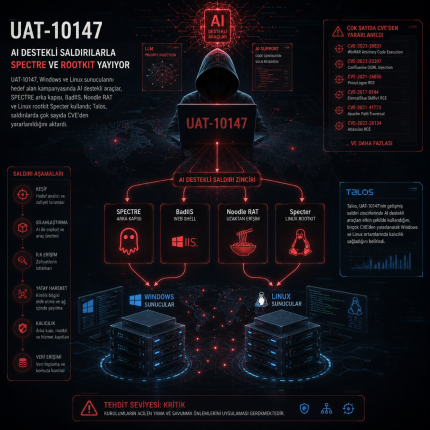 UAT-10147, AI destekli saldırılarla SPECTRE ve rootkit yayıyor