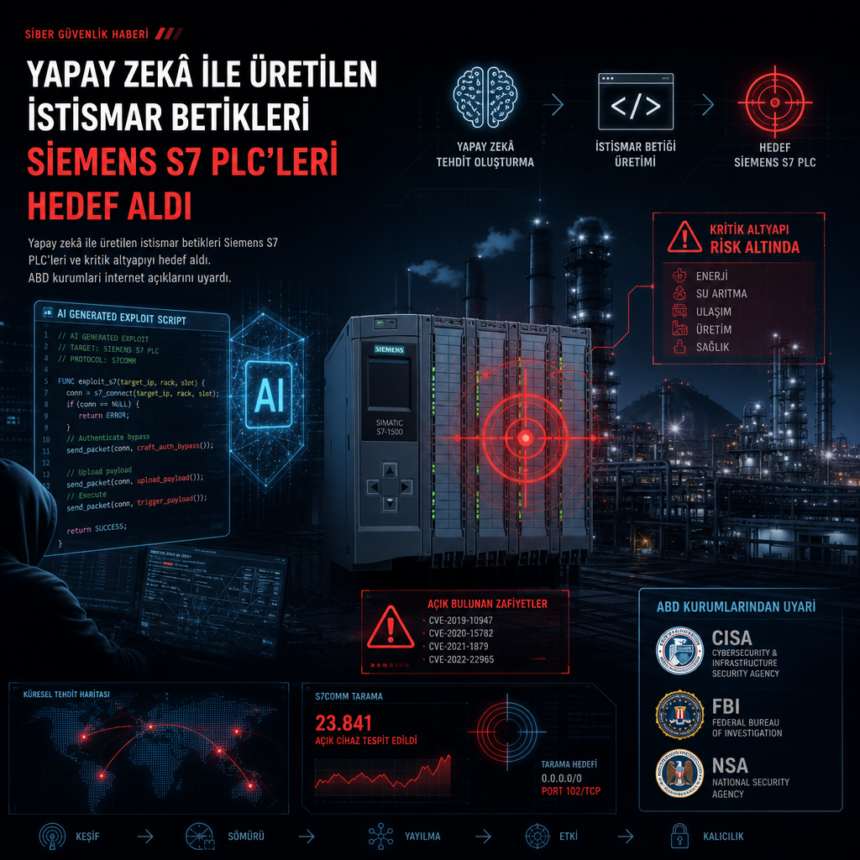 Yapay zekâ ile üretilen istismar betikleri Siemens S7 PLC’leri hedef aldı