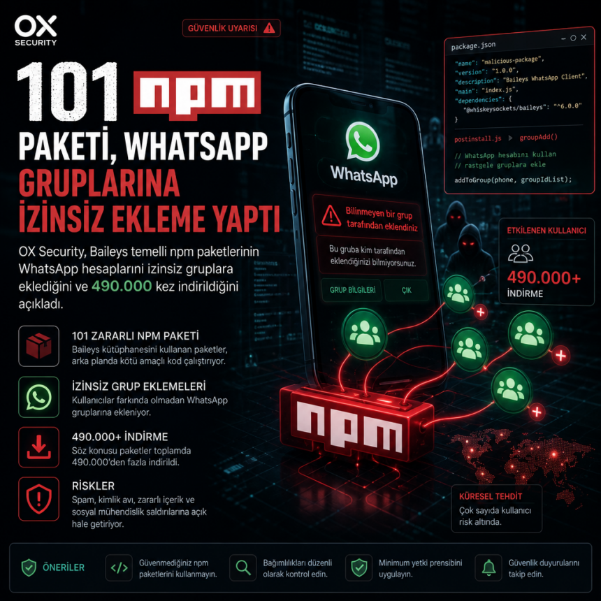 101 npm paketi, WhatsApp gruplarına izinsiz ekleme yaptı