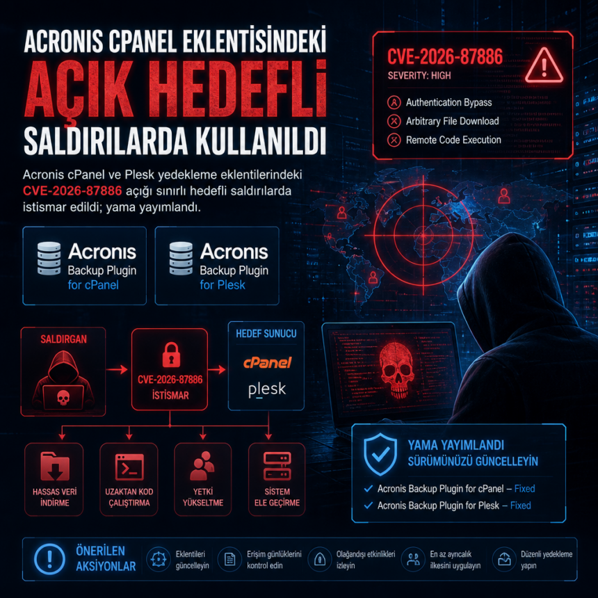 Acronis cPanel eklentisindeki açık hedefli saldırılarda kullanıldı