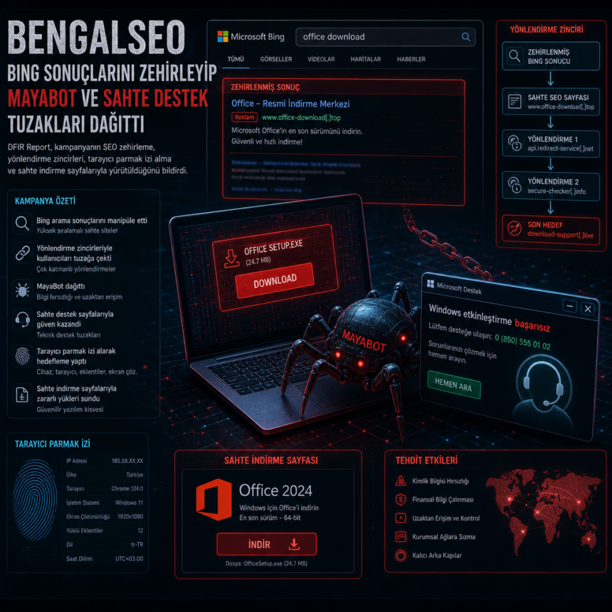BengalSEO, Bing sonuçlarını zehirleyip MayaBot ve sahte destek tuzakları dağıttı