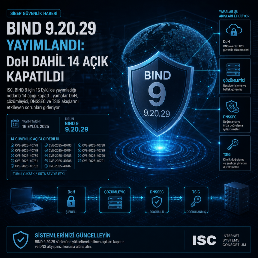 BIND 9.20.29 yayımlandı: DoH dahil 14 açık kapatıldı