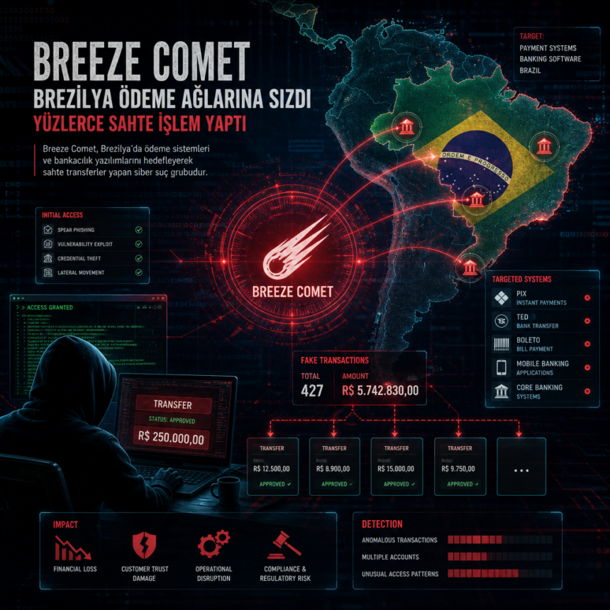 brezilya-odeme-aglarina-sizan-breeze-comet-yuzlerce-sahte-islem-yapti Brezilya ödeme ağlarına sızan Breeze Comet yüzlerce sahte işlem yaptı