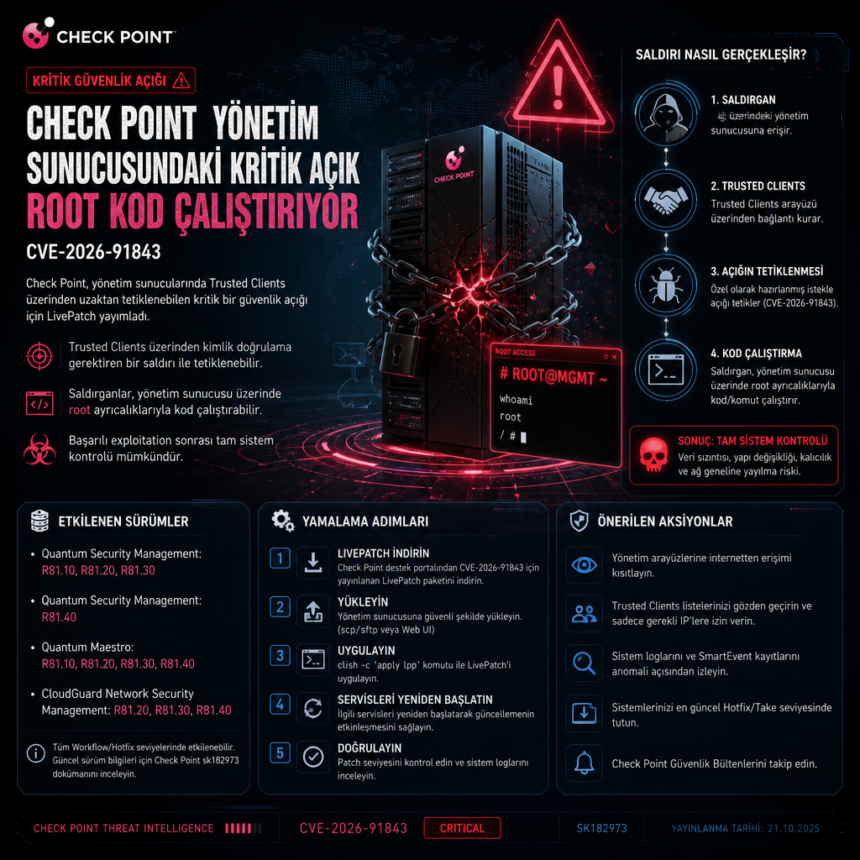 Check Point yönetim sunucusundaki kritik açık root kod çalıştırıyor
