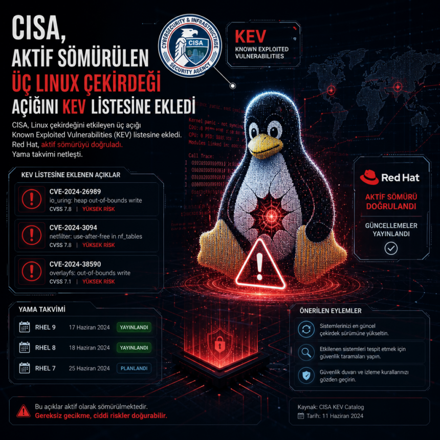 CISA, aktif sömürülen üç Linux çekirdeği açığını KEV listesine ekledi
