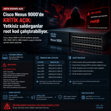 Cisco Nexus 9000’de kritik açık: Yetkisiz saldırganlar root kod çalıştırabiliyor