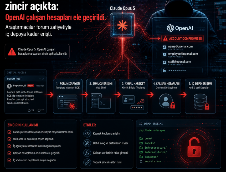 Claude Opus 5 destekli zincir açıkla OpenAI çalışan hesapları ele geçirildi