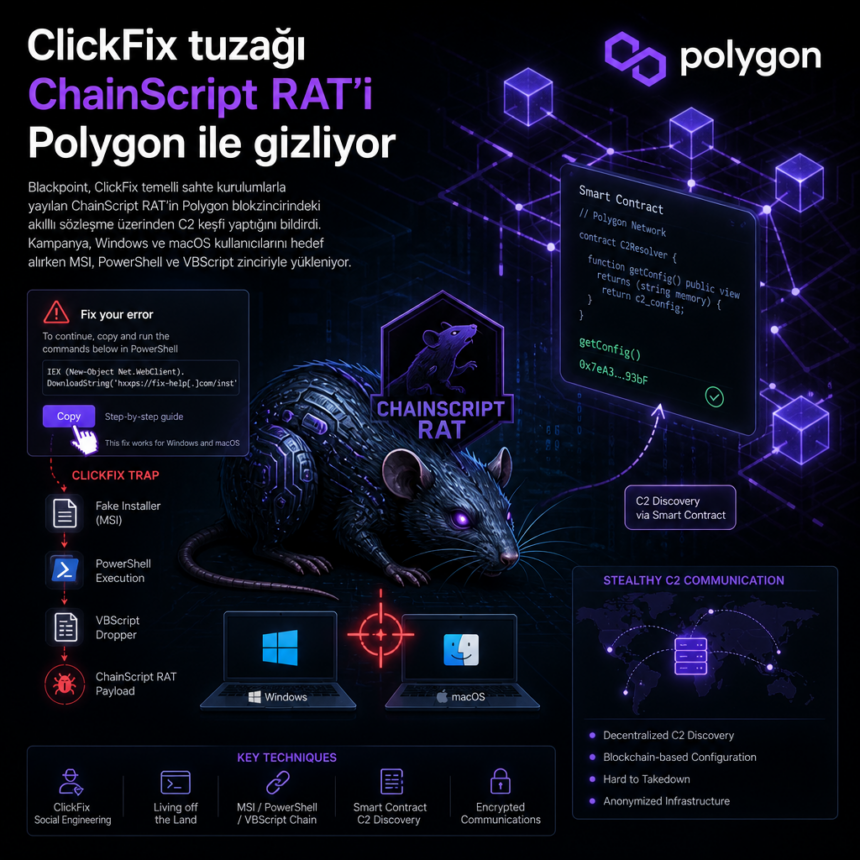 ClickFix tuzağı ChainScript RAT’i Polygon ile gizliyor