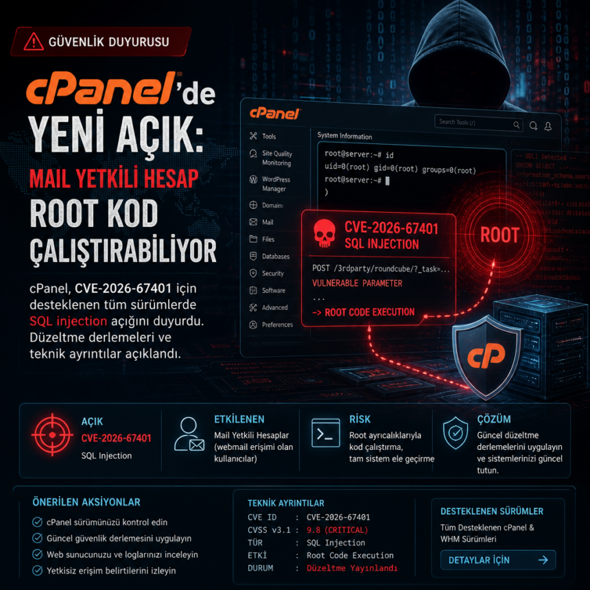 cPanel’de yeni açık: mail yetkili hesap root kod çalıştırabiliyor
