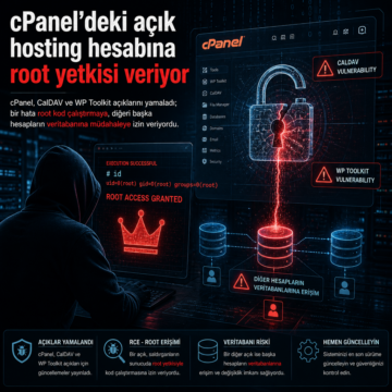 cPanel’deki açık hosting hesabına root yetkisi veriyor