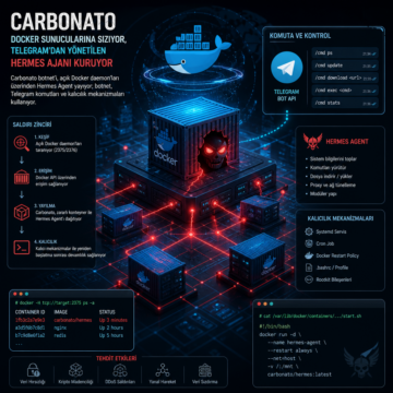 Docker sunucularına sızan Carbonato, Telegram’dan yönetilen Hermes ajanı kuruyor
