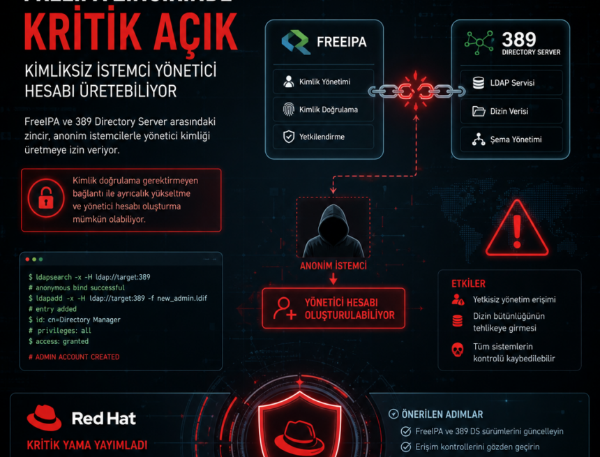 FreeIPA zincirinde kritik açık: kimliksiz istemci yönetici hesabı üretebiliyor