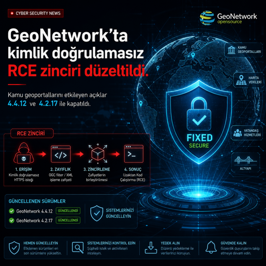 GeoNetwork’ta kimlik doğrulamasız RCE zinciri düzeltildi