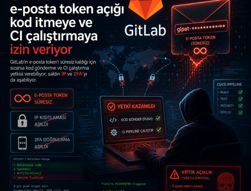 GitLab’in e-posta token açığı kod itmeye ve CI çalıştırmaya izin veriyor