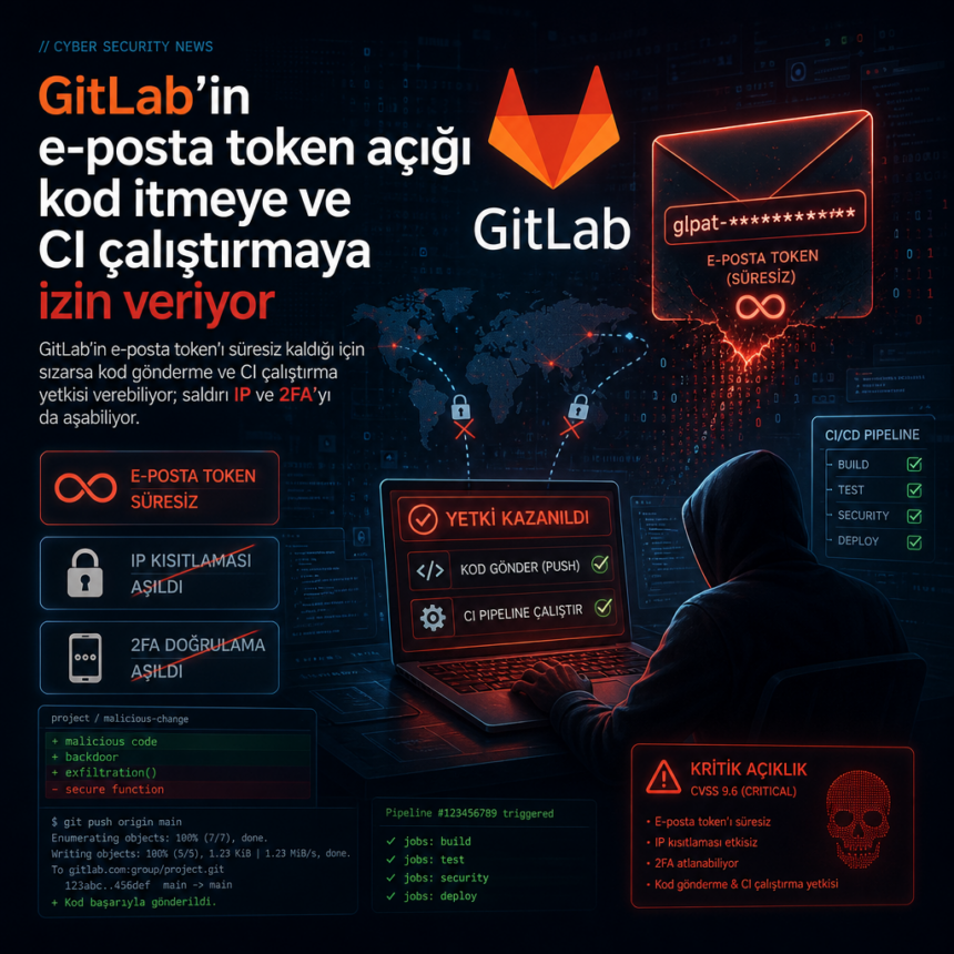 GitLab’in e-posta token açığı kod itmeye ve CI çalıştırmaya izin veriyor