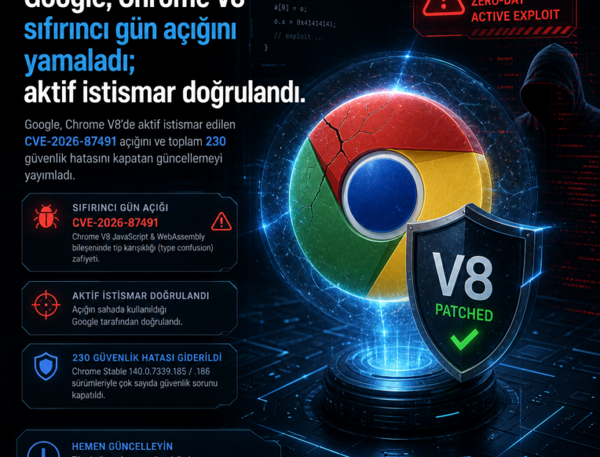 Google, Chrome V8 sıfırıncı gün açığını yamaladı; aktif istismar doğrulandı