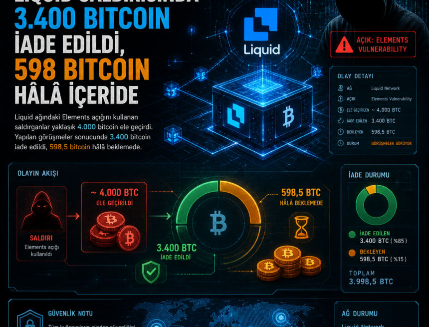 Liquid saldırısında 3.400 bitcoin iade edildi, 598 bitcoin hâlâ içeride