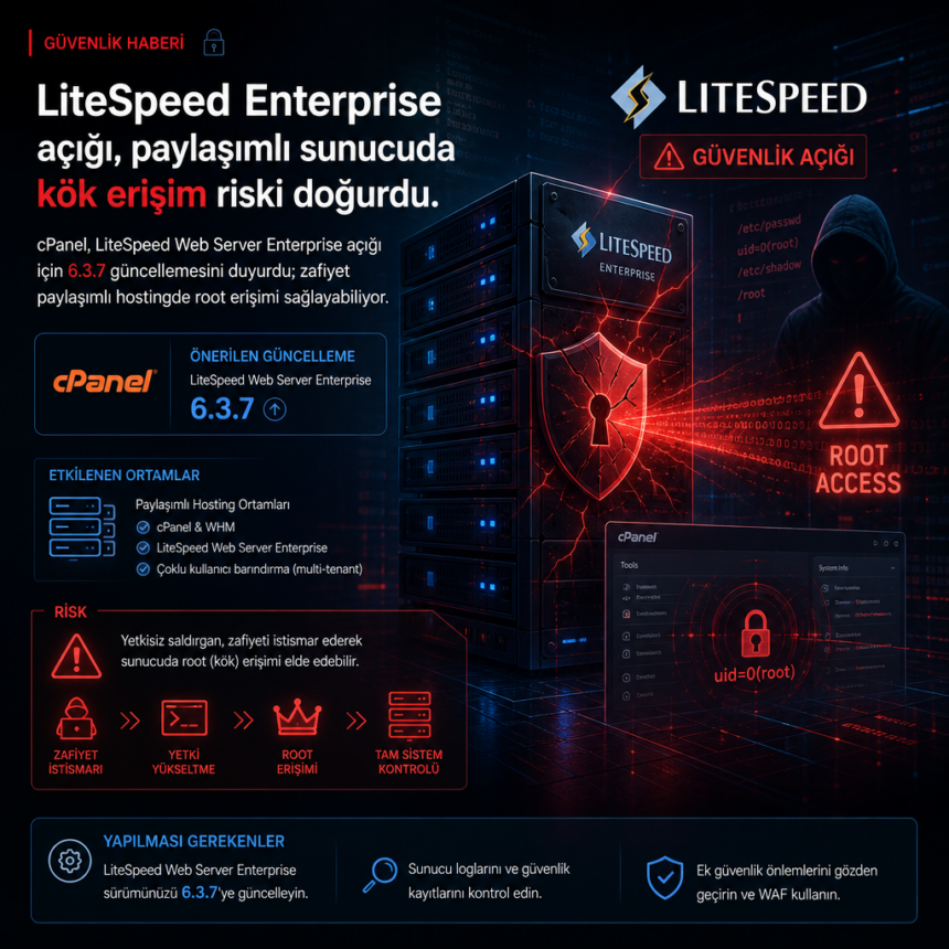 LiteSpeed Enterprise açığı, paylaşımlı sunucuda kök erişim riski doğurdu