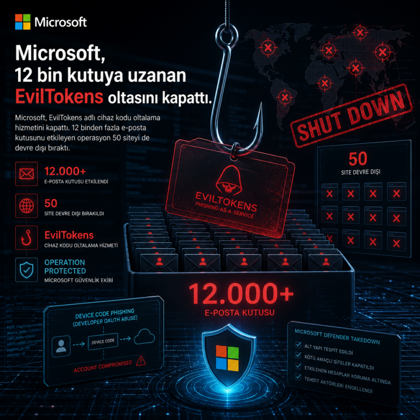 Microsoft, 12 bin kutuya uzanan EvilTokens oltasını kapattı