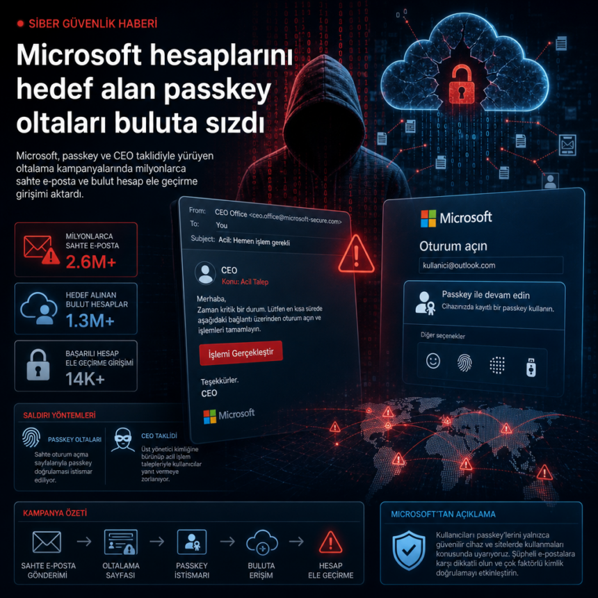 Microsoft hesaplarını hedef alan passkey oltaları buluta sızdı