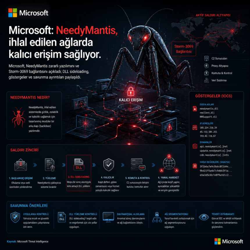 Microsoft: NeedyMantis, ihlal edilen ağlarda kalıcı erişim sağlıyor