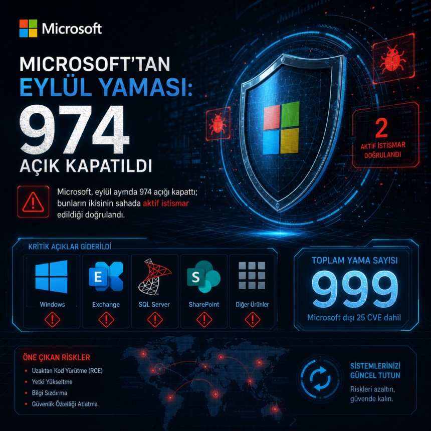 Microsoft’tan eylül yaması: 974 açık kapatıldı