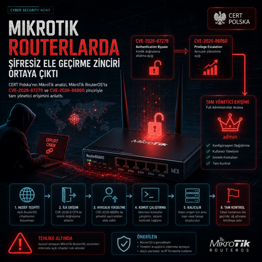 MikroTik routerlarda şifresiz ele geçirme zinciri ortaya çıktı