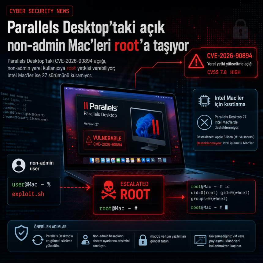 Parallels Desktop’taki açık non-admin Mac’leri root’a taşıyor