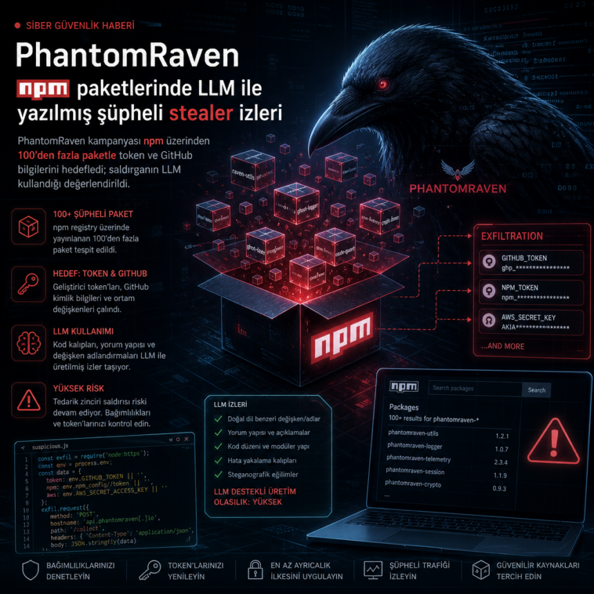 PhantomRaven npm paketlerinde LLM ile yazılmış şüpheli stealer izleri