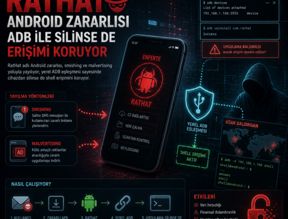 RatHat Android zararlısı ADB ile silinse de erişimi koruyor