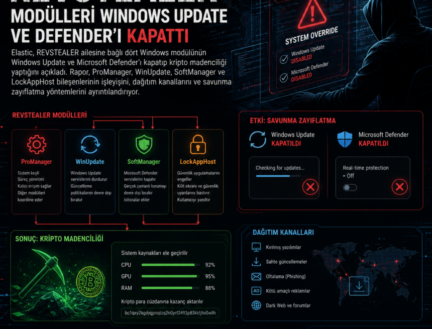 REVSTEALER modülleri Windows Update ve Defender’ı kapattı