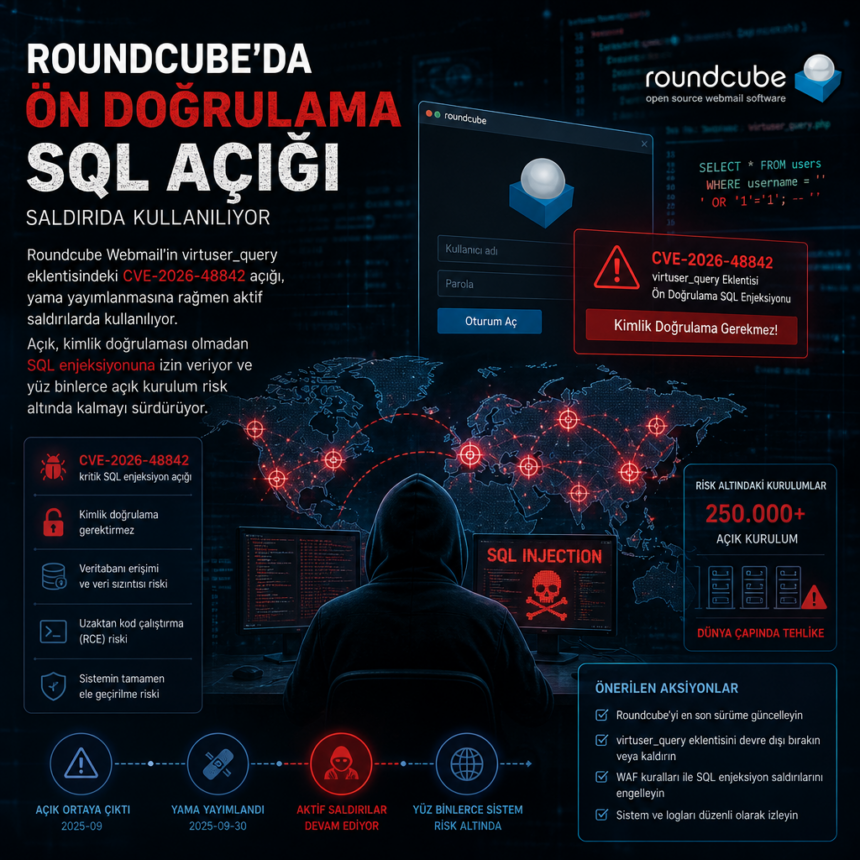 Roundcube’da ön doğrulama SQL açığı saldırıda kullanılıyor
