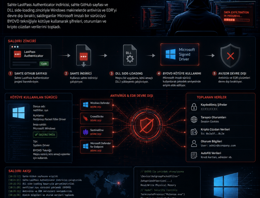 Sahte LastPass indiricisi antivirüsü Microsoft sürücüsüyle susturdu