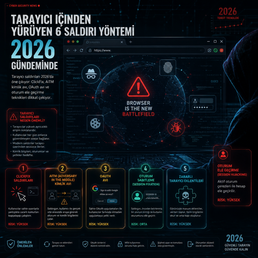 Tarayıcı içinden yürüyen 6 saldırı yöntemi 2026 gündeminde